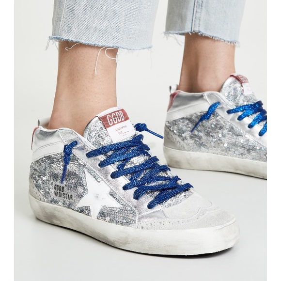 Golden Goose Mid Star Sneaker Silver Paillette NIB - Picture 1 of 8